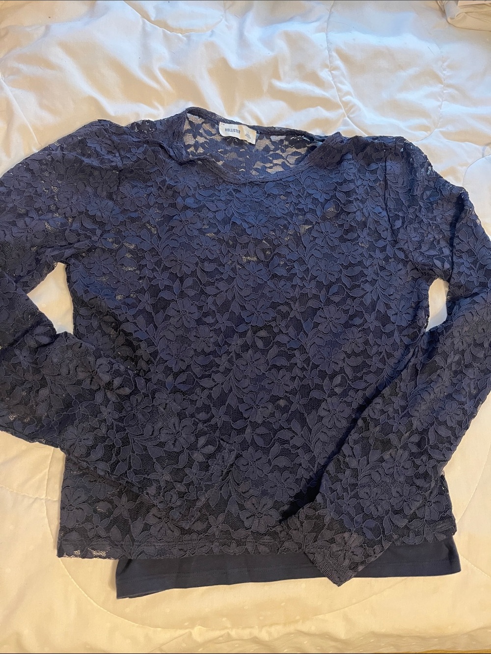 Hollister Navy Floral Lace Long Sleeve Top L